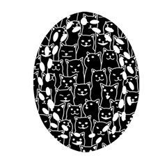 Funny Cat Pattern Organic Style Minimalist On Black Background Oval Filigree Ornament (two Sides)