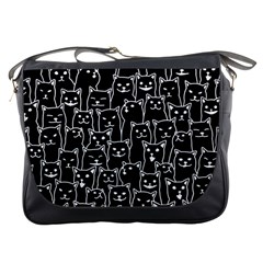 Funny Cat Pattern Organic Style Minimalist On Black Background Messenger Bag by genx