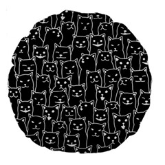 Funny Cat Pattern Organic Style Minimalist On Black Background Large 18  Premium Round Cushions by genx