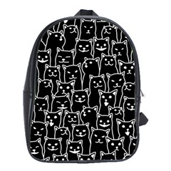 Funny Cat Pattern Organic Style Minimalist On Black Background School Bag (xl) by genx