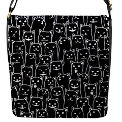 Funny Cat Pattern Organic Style Minimalist On Black Background Flap Closure Messenger Bag (s) by genx