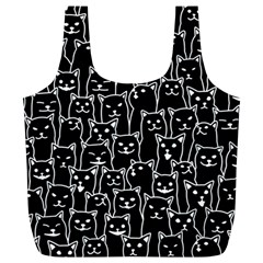 Funny Cat Pattern Organic Style Minimalist On Black Background Full Print Recycle Bag (xl) by genx