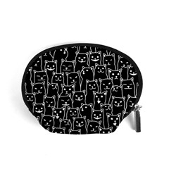 Funny Cat Pattern Organic Style Minimalist On Black Background Accessory Pouch (small) by genx