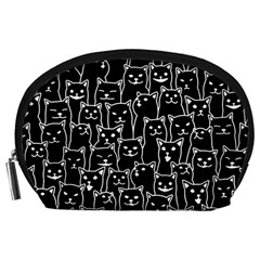 Funny Cat Pattern Organic Style Minimalist On Black Background Accessory Pouch (large) by genx