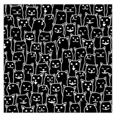 Funny Cat Pattern Organic Style Minimalist On Black Background Large Satin Scarf (square) by genx