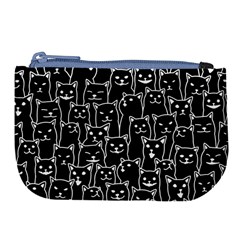 Funny Cat Pattern Organic Style Minimalist On Black Background Large Coin Purse by genx