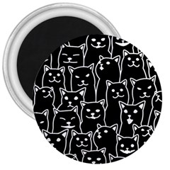 Funny Cat Pattern Organic Style Minimalist On Black Background 3  Magnets by genx