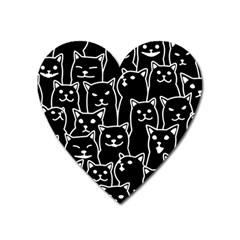 Funny Cat Pattern Organic Style Minimalist On Black Background Heart Magnet by genx