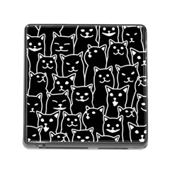 Funny Cat Pattern Organic Style Minimalist On Black Background Memory Card Reader (square 5 Slot) by genx