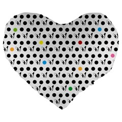 Boston Terrier Dog Pattern With Rainbow And Black Polka Dots Large 19  Premium Flano Heart Shape Cushions by genx