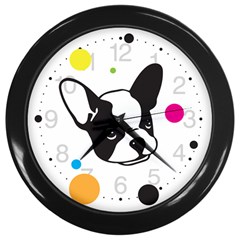 Boston Terrier Dog Pattern With Rainbow And Black Polka Dots Wall Clock (black) by genx