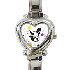 Boston Terrier Dog Pattern With Rainbow And Black Polka Dots Heart Italian Charm Watch by genx