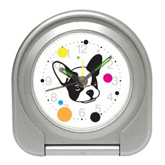 Boston Terrier Dog Pattern With Rainbow And Black Polka Dots Travel Alarm Clock by genx