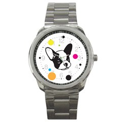 Boston Terrier Dog Pattern With Rainbow And Black Polka Dots Sport Metal Watch by genx