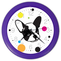 Boston Terrier Dog Pattern With Rainbow And Black Polka Dots Color Wall Clock by genx