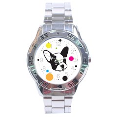 Boston Terrier Dog Pattern With Rainbow And Black Polka Dots Stainless Steel Analogue Watch by genx