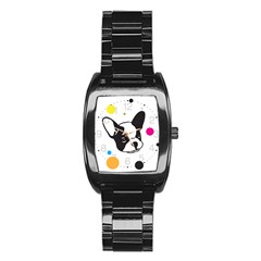 Boston Terrier Dog Pattern With Rainbow And Black Polka Dots Stainless Steel Barrel Watch by genx