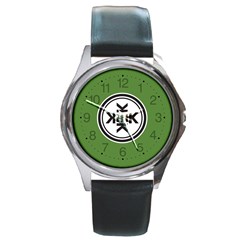 Official Logo Kekistan Circle Green And Black On Dark Green Background Round Metal Watch by snek