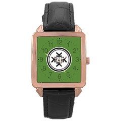 Official Logo Kekistan Circle Green And Black On Dark Green Background Rose Gold Leather Watch  by snek