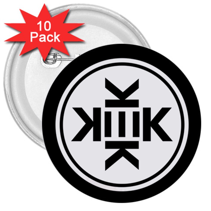 Official Logo Kekistan Circle Black and White 3  Buttons (10 pack) 