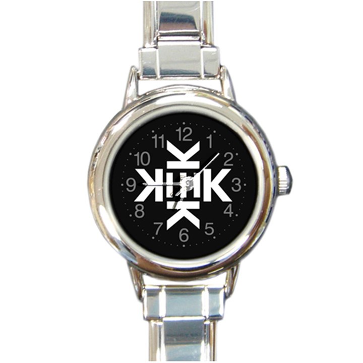 Official Logo Kekistan Circle Black and White on black background Round Italian Charm Watch