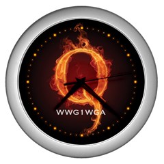 Qanon Letter Q Fire Effect Wwgowga Wwg1wga Wall Clock (silver) by snek