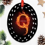 QAnon Letter Q Fire effect WWGOWGA WWG1WGA Oval Filigree Ornament (Two Sides) Front