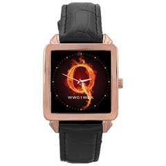 Qanon Letter Q Fire Effect Wwgowga Wwg1wga Rose Gold Leather Watch  by snek