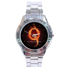 Qanon Letter Q Fire Effect The Great Awakening Wwgowga Wwg1wga Stainless Steel Analogue Watch by snek