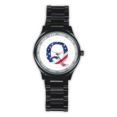 Qanon Usa Flag Wwgowga Wwg1wga Stainless Steel Round Watch by snek