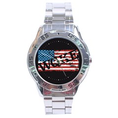 Qanon Grunge Woke Wqke With Usa Flag Wwgowga Wwg1wga Stainless Steel Analogue Watch by snek