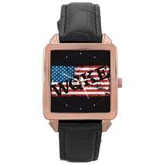 Qanon Grunge Woke Wqke With Usa Flag Wwgowga Wwg1wga Rose Gold Leather Watch  by snek