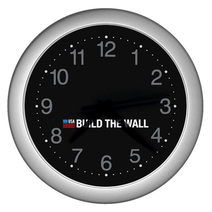 Build The Wall USA Flag MAGA Wall Clock (Silver)