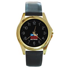 Build The Wall Usa Flag Maga Round Gold Metal Watch by snek