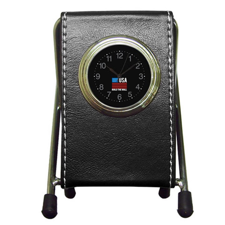 Build The Wall USA Flag MAGA Pen Holder Desk Clock