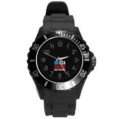 Build The Wall Usa Flag Maga Round Plastic Sport Watch (l) by snek