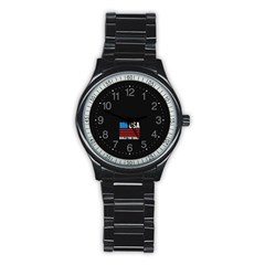 Build The Wall Usa Flag Maga Stainless Steel Round Watch by snek