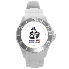 Build The Wall Funny Donald Trump Maga Round Plastic Sport Watch (l) by snek