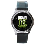 Drain the Swamp MAGA green and gray Round Metal Watch Front