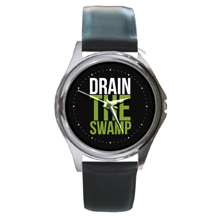 Drain the Swamp MAGA green and gray Round Metal Watch