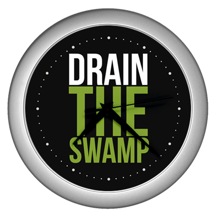 Drain the Swamp MAGA green and gray Wall Clock (Silver)