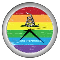 Gadsden Grunge Don t Tread On Me Lgbtq Rainbow Flag Snake Usa Libertarian Wall Clock (silver) by snek