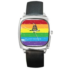 Gadsden Grunge Don t Tread On Me Lgbtq Rainbow Flag Snake Usa Libertarian Square Metal Watch by snek