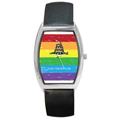 Gadsden Grunge Don t Tread On Me Lgbtq Rainbow Flag Snake Usa Libertarian Barrel Style Metal Watch by snek