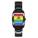 Gadsden Grunge Don t Tread on ME LGBTQ Rainbow Flag Snake USA Libertarian Stainless Steel Barrel Watch Front