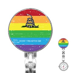 Gadsden Grunge Don t Tread On Me Lgbtq Rainbow Flag Snake Usa Libertarian Stainless Steel Nurses Watch by snek