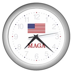 Maga Make America Great Again With Us Flag Trump Wall Clock (silver) by snek