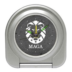 Maga Make America Great Again Trump Lion With Dark Gray Stone Texture Grunge Travel Alarm Clock by snek