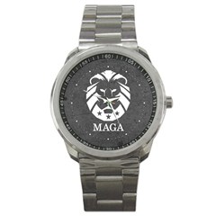 Maga Make America Great Again Trump Lion With Dark Gray Stone Texture Grunge Sport Metal Watch by snek