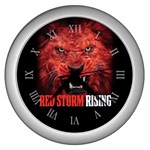 Red Storm Rising Lion Trump Red Wave MAGA Qanon Wall Clock (Silver) Front